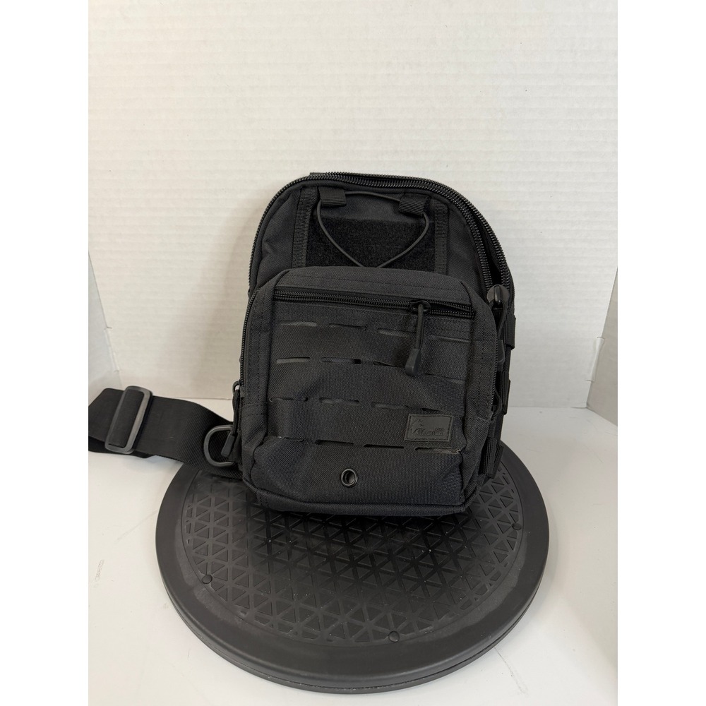 Wolf Tactical Sling Bag Black EDC Compact Shoulder Pack MOLLE Messenger Bag